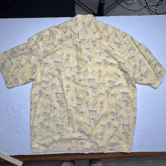 Mutt Lynchs  Columbia Newport Beach CA Hawaiian Shirt XL Yellow Sharks Dog - Picture 12 of 12
